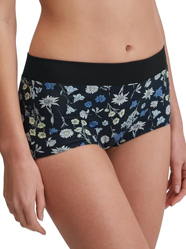 CALIDA Elastic Trend Panty Damen, breiter Softbund, Regular Cut, atmungsaktive Single Jersey-Qualität Black Print 44-46