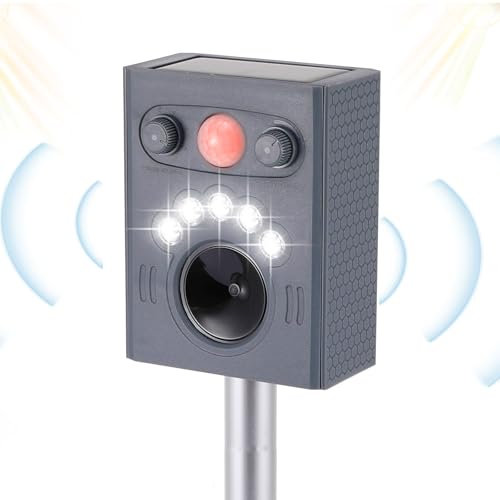 Cat Repellent, Ultrasonic Fox Repellant Cat Deterrent Cat Scarers for Gardens with PIR Sensor & Flash 5 Adjustment Modes Cat Deterrent for Garden Yard Outdoor Cats Dog Foxes Birds