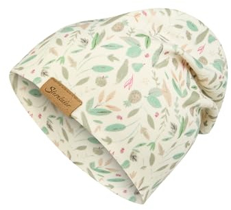 Sterntaler Beanie aus Soft Touch Jersey - kuschelige Mädchen Mütze mit Gräser-Druck - Zwei Tragevarianten - stilvoll und vielseitig - Ecru, Größe 53