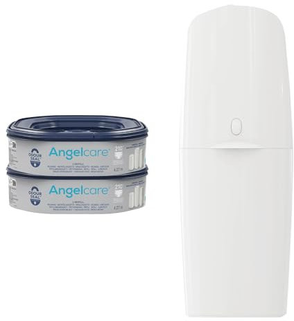 Angelcare Poubelle à Couches Classic XL avec Recharge Octogonale Anti-Odeur Haute Capacité + 1 Recharge Poubelle à Couches – Octogonale