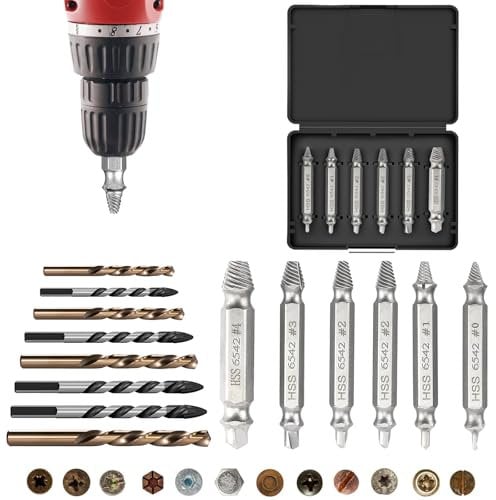 14er Schraubenausdreher Set mit 8 Spiralbohrer, Hergestellt aus HSS 6542, Härtegrad HRC 63-65, Linksausdreher Set, Bohrer Kombinations Set, Zum Bohren und Entfernen beschädigter Schrauben