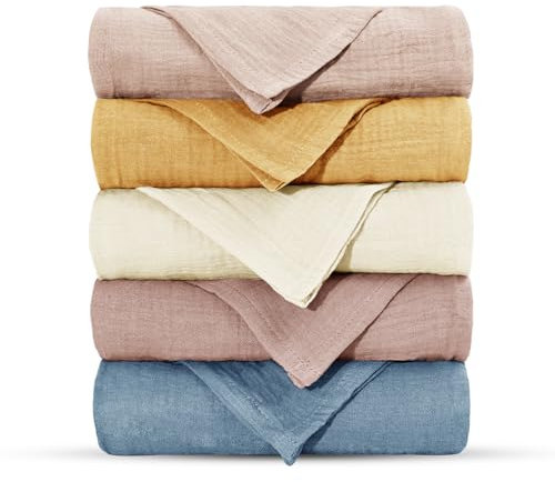 Foydream Waschlappen Baby,5 Stück Mulltücher Baby 22x23 cm Klein Weich Atmungsaktiv Spucktücher Gesichtstücher und Badetuch für Neugeborene Muslin