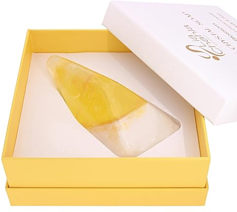 Clearance - Orange Blossom Crystal Energy Soap Bar with Real Citrine Heart Inside – Natural Vegan Soap with Essential Oils – Aromatherapy Skincare – Uplifting Pamper Gift (130 g, Citrine)