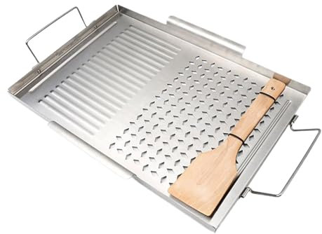 Mwqpgyh Plancha de hierro fundido – Placa para, accesorios de barbacoa de acero inoxidable para interior y exterior con asas