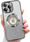 Misscase for iPhone 16 Pro Magnetic Glitter Case,Cute Full Protection Slim Shockproof Anti-Scratch Bling Sparkly Case with Camera Lens Protector, Logo View Dust-Proof Net for Women Silver