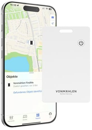 VONMÄHLEN FindMe - Bluetooth Tracker Karte - Ultra-Slim Design, Kabellos Aufladbar, Wasser- und Staubresistent, Kompatibel mit Apple Find My und Wo ist App - Ideal für Brieftaschen und Gepäck - White