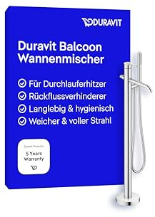 Duravit Balcoon Wannenarmatur bodenstehend für 2 Verbraucher mit Umstellventil, Einhebel-Wannenmischer mit Keramikmischsystem, Chrom