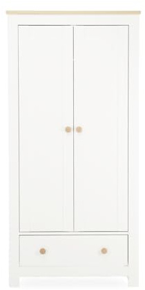 CuddleCo Luna Wardrobe for Kids, 2 Removable Hanging Rails, Double Door | Double Rail, Base Drawer, Ideal Baby, Parents Seeking Style and Functionality