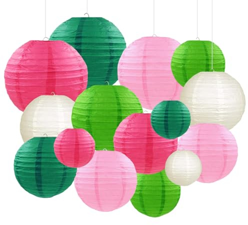 Capesaro rosa grünes Papier Laternen dekorative 15pcs Partei hängende Dekorationen für Party Geburtstag Bachelorette Hochzeit Geburtstag Baby Dusche Graduierung Jahrestag grün rosa Dekoration