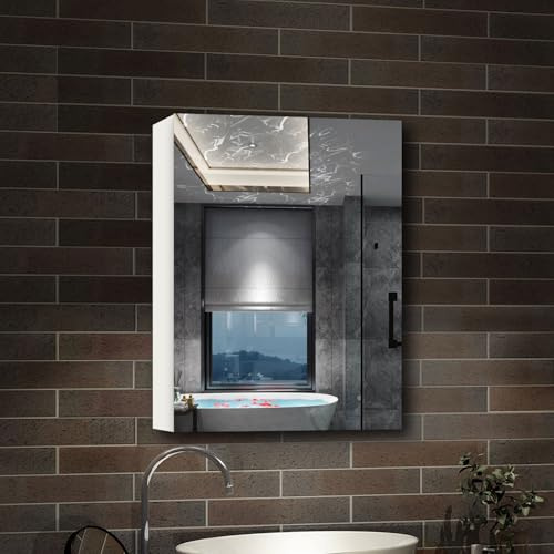 AICA Armoire de Toilette Mural avec Miroir et Rangement - Moderne, Anthracite, 60x70 cm