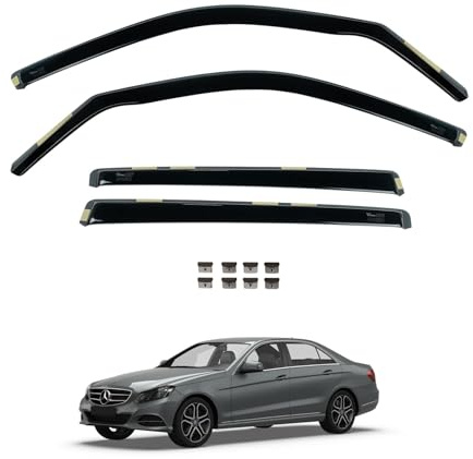 Team HEKO Wind Deflectors for Mercedes E-Class 2009-2016 [Only suitable for saloon models] Front and Rear Set of Window Deflectors, Accessories Smoked UV & Scratch Resistant Acrylic In-Channel Fitting