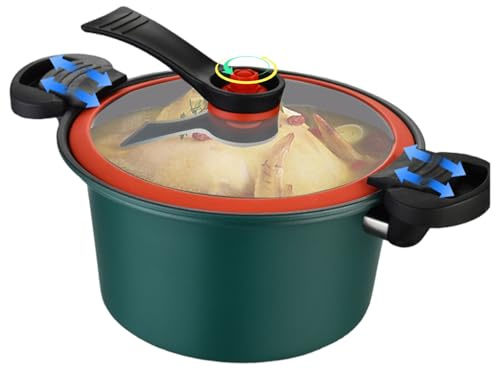 Mini-Schnellkochtopf, 3, 5 l, schnell erhitzender Drucktopf mit Verriegelungsgriffen, antihaftbeschichteter Suppentopf mit durchsichtigem Deckel für Gas-Induktions-Elektroherde, Green Kitchen
