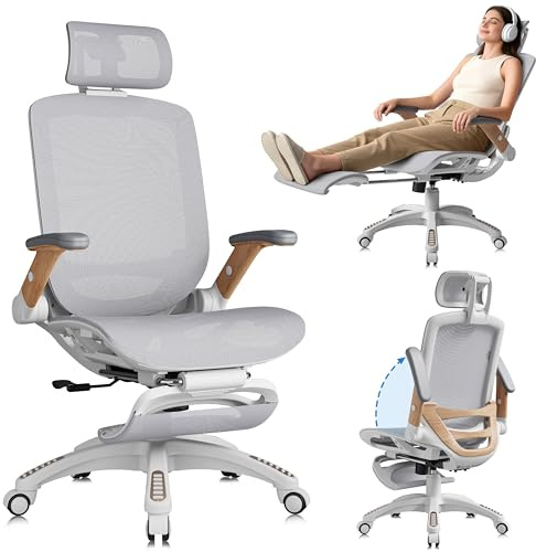 GABRYLLY Bürostuhl Ergonomisch, Ergonomischer Bürostühle mit Fußstütze, 3D-Kopfstütze, 135°-Neigungsfunktion, 3D-Armlehnen, Ergonomic Office Desk Chair for Home, Gaming Stuhl, Computerstuhl 150 kg