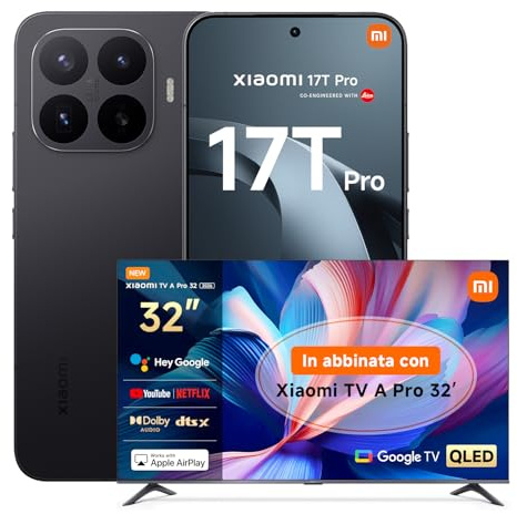 XIAOMI 17T Pro, Smartphone 12+512GB, Display Eye-Care 6,83 144Hz,Batteria Silicio-carbonio da 7000mAh (typ), Teleobiettivo Leica 5x, 100W HyperCharge, Black, Garanzia 3 anni TV A PRO 32