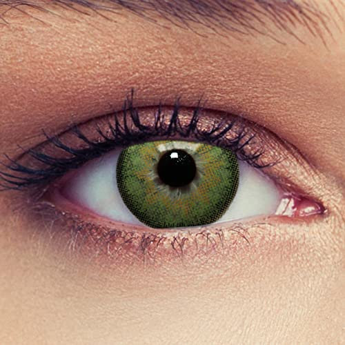 DESIGNLENSES, grüne farbige Kontaktlinsen mit Stärke für einen natürlichen Effekt, 1 Paar (2St), Monatslinsen geeignet für dunkle Augen + Gratis Behälter -4,00 Dimension Green