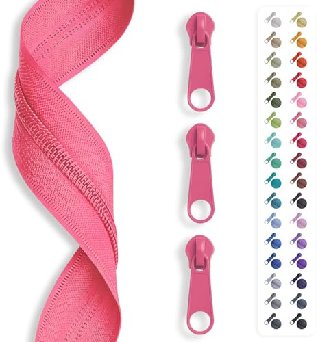 5m Reißverschluss endlos, Spirale 3mm + 15 Schieber/Zipper 32 Farben, Meterware (Rosa-Pink)