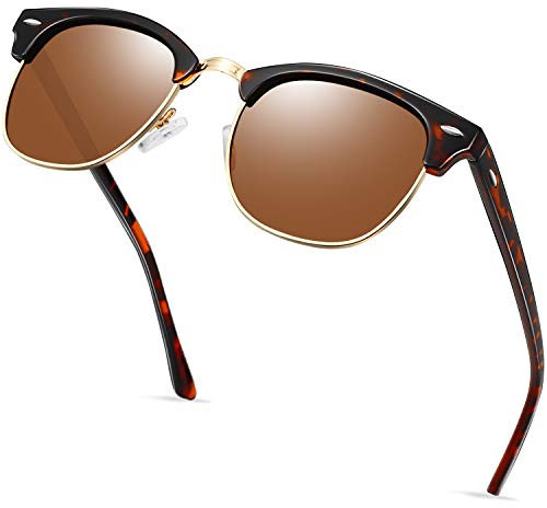 KANASTAL Halbrahmen Sonnenbrille Herren und Damen Klassische Retro Polarisiert Halbrand Sonnenbrille UV400 Schutz mit Metallrahmen, Leopard Gold Rahmen Braun Gläser