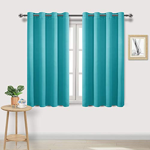 DWCN Türkise Vorhänge für Schlafzimmer, Thermo-Verdunkelungsvorhänge für Wohnzimmer, B 132 x L 114 cm Länge, 2 Paneele