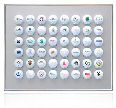KNIX Premium Golfball Setzkasten aus Aluminium für 48 Golfbälle (50 x 40 cm) - QUER - Schaukasten, Golf-Regal Vitrine Display passionierte Golfer