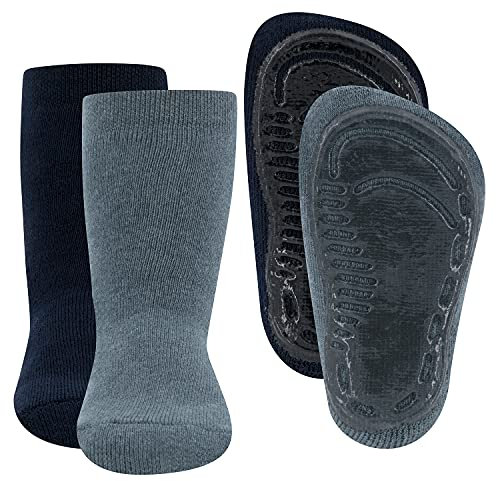 EWERS 2er Pack Uni Stoppersocken SoftStep, Socken mit Antirutschsohle für Jungen und Mädchen, Anti-Rutsch-Socken mit Gummisohle, MADE IN GERMANY, 2 Paar rutschfeste Kindersocken, Größe 31-34
