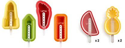 Lékué Set 4 Moldes Helados Icónicos de Silicona, 11.5 cm x 55 ml + Pack moldes helado, Silicona, Multicolor, 4 unidades