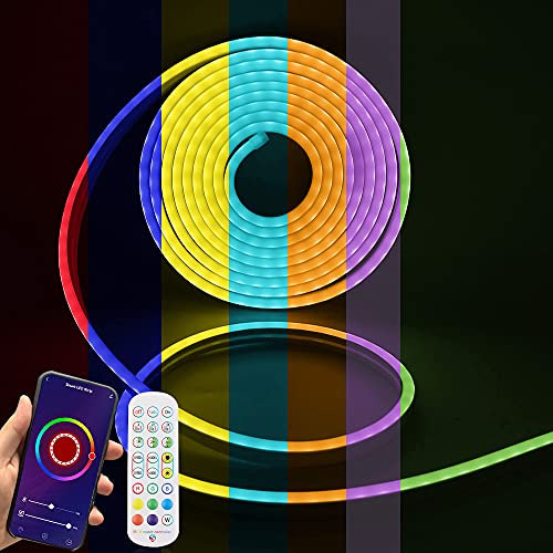HEGEHE RGB Neon LED Streifen Strip, Wasserdicht Diffusion Silikon Flexibel LED Lichtband Neon Schlauch, Smart App Control, Musiksync, mit Fernbedienung, Kompatibel mit Alexa Google Assistant (3M)