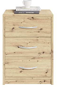 AVANTI TRENDSTORE - Pepe Nachttisch aus laminiertem Holz mit 3 Schubladen, in verschiedenen Farben erhältlich, Maße LAP: 38,5 x 54,2 x 28,2 cm (Artisan-Eiche)