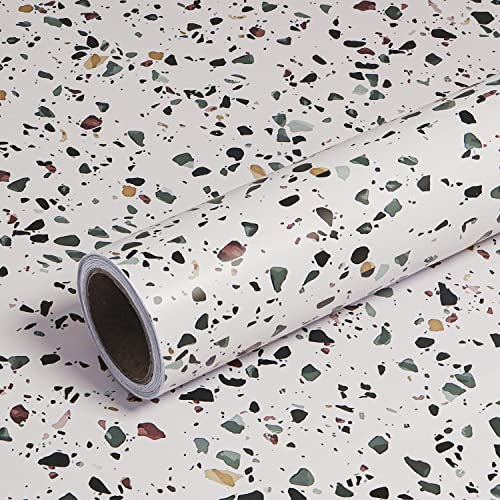 VEELIKE Papier Peint Granit Blanc 60 cm x 900 cm Papier Peint Cuisine Lavable Mural Credence Adhesif Mural Stickers Muraux Salle de Bain Papier Peint Imitation Pierre Papier Toilette Auto-adhésif