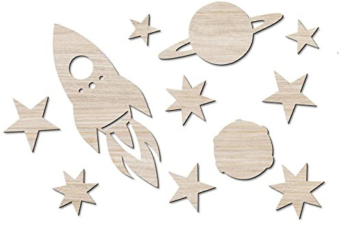 Papierdrachen Wanddekoration aus Holz - ideale Deko für das Kinderzimmer - Wooden Cutout - Vintage - Boho - Größe ca. 54 x 37 cm - Weltraum - Set 3