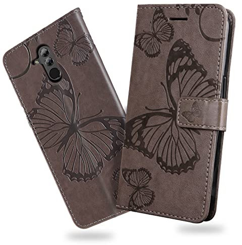 DENDICO Hülle für Huawei Mate 20 Lite, PU Leder Magnetverschluss Flip Handyhülle Schutzhülle mit Standfunktion und Kartenfach für Huawei Mate 20 Lite, Grau
