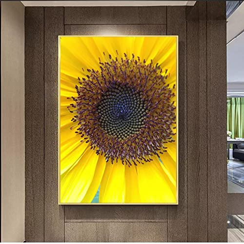 Impression décorative en Toile Plante Naturelle Toile Peinture à l'huile Tournesol étamines pétales réceptacle Fleur Champ Calice Image esthétique pour la Maison Art décor 20 x 28 Pouces