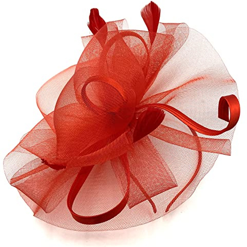 Allsorts Large Feather Aliceband/Clip Fascinator Hairband, Fascinator for Weddings Races, Royal Ascot (Red)