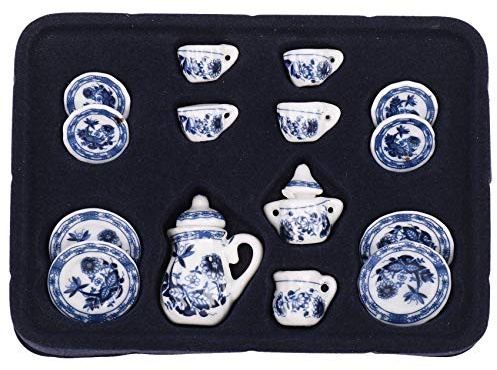 Staccatory 1/12th Dining Ware China Ceramic Tea Set Dolls House Miniatures Blue Flower