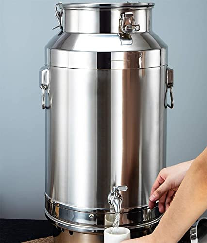 VBVARV Edelstahl-Milchfass, Versiegeltes Fass, Weinfass, öLfass, GäRfass, Verwendet Lagerung Und Verteilung Milch/öL/Wein/Suppe, Mit Anbauteilen,35L
