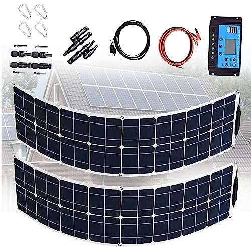 Panneau solaire monobloc, kit de panneau solaire portable panneau solaire voyage efficace et téléphone bateau 12V / 24V chargeur de batterie avec contrôleur pour la maison,2×200W