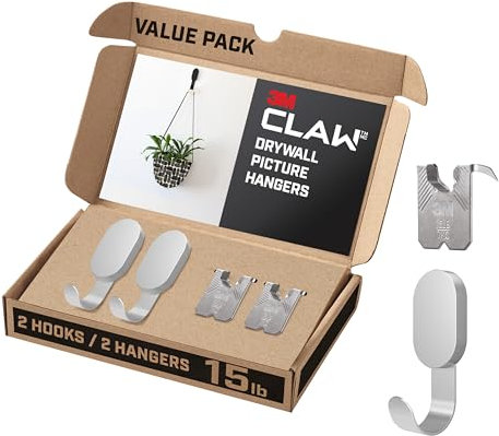 3M 3DH15SLV-2ESF Claw Hooks, 15 lb, Silver