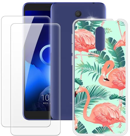 MILEGAO Alcatel 1X 2019 Funda + 2 Protectores de Pantalla de Vidrio Templado, Parachoques Ultrafino a Prueba de Golpes, Funda de Silicona Suave TPU para Alcatel 1X 2019 (5.5”)