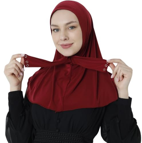 istanbul styles Hochwertiger muslimischer Hijab für Damen – eleganter Schal – dehnbar, langlebig, sofort zu tragen, intelligenter Hijab lässt sich leicht schließen, Rot/Ausflug, einfarbig (Getaway
