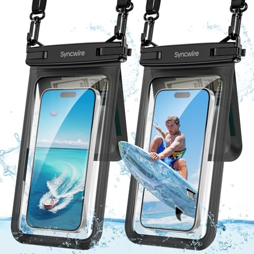 SYNCWIRE wasserdichte Handyhülle, 2er-Pack IPX8 Doppelter Unterwasser Handybeutel für iPhone 16 15 14 13 12 11 Pro Max XR XS X SE, Samsung S24 S23 S22 Ultra S21-Telefone unter 8,5 Zoll - Schwarz