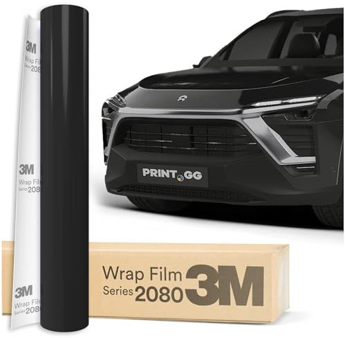 PRINT.GG Autofolie 3M 2080 Glanz Schwarz G12, 152 x 20 cm, Selbstklebende Folie Car Wrapping Folie, Robuste Lackschutzfolie Auto, Motorrad, Boot, Fahrrad, 3M Vinyl