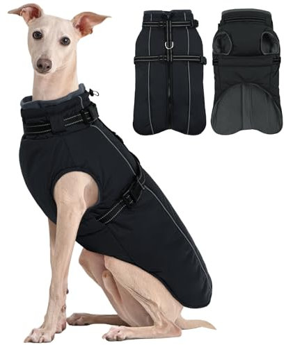 Kuoser Hundemantel Grosse Hunde, Wasserdicht Hundejacke Hundemantel mit Geschirr, Warm Hundemantel Winter, Hunde Wintermantel Fleecemantel Hundepullover, Hunde Winterjacke 3XL Schwarz