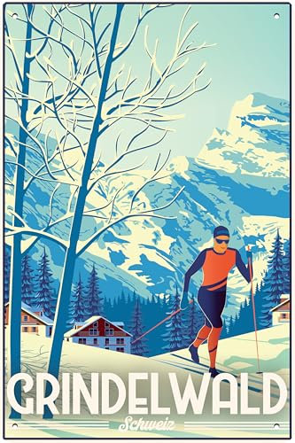 30 x 20 cm Blechschild, Retro, Vintage Reise und Souvenir Schild (Grindelwald)