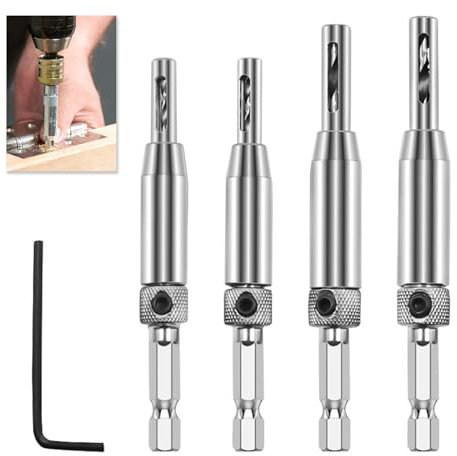 4 Pcs Self Centering Drill Bit, Hinge Drill Bit Set for Woodworking Precision, 4 Sizes (11/64, 9/64, 7/64, 5/64), Accurate Self Centered Drilling for Hinges, Lock Plates and Wood Projects