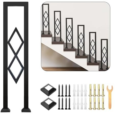 Ringhiera per Scale Interne, Corrimano Antiscivolo a Forma di U Balaustra Decorativa a Diamante con Kit di Installazione, Recinzione di Sicurezza per Corridoio Balcone Giardino (Nero, 90cm)