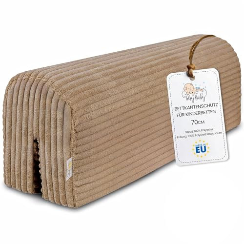 Bettkantenschutz für Kinderbetten 70 cm - Schutz für Bettrahmen Baby Bett rausfallschutz für boxspringbett bettgitter mit Bezug Kantenschutz Kinder Babybett Braun