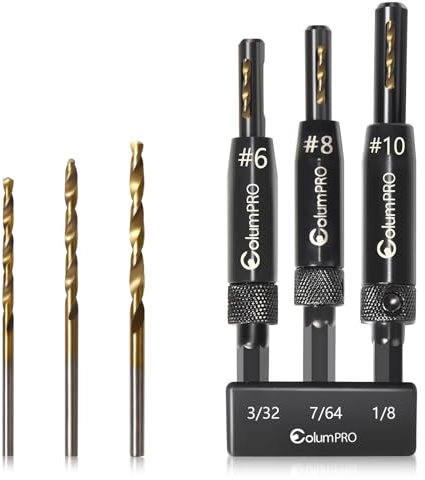 ColumPRO 3PCS HSS Self Centering Drill Bits Set, Titanium Plating Countersink Left Handed Drill Bits Set,Door Window Cabinet Woodworking Pilot Hole Drill Bit 3/32(#6),7/64(#8),1/8 (#10)