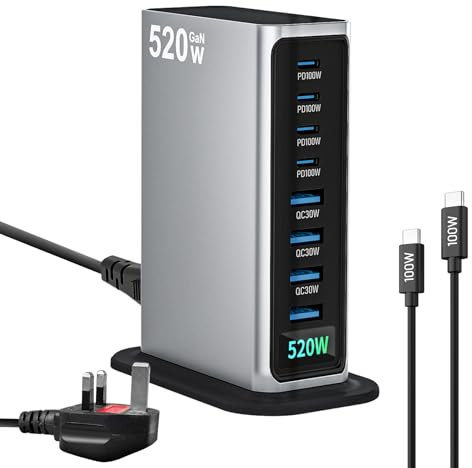 520W USB C Charger Station, 8-Port GaN 100W/30W USB Multi Fast Charger Hub Compatible with MacBook Air/Pro, Microsoft Surface,Dell HP Asus Lenovo Laptop, iPhone, iPad, Samsung