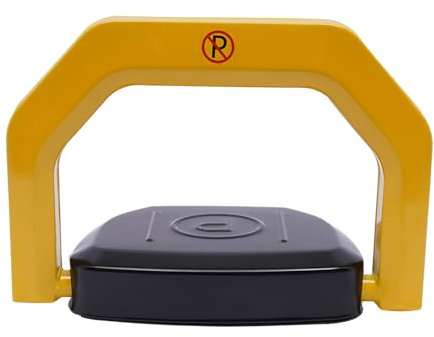 Remote Control Parking Bollard with Car Alarm Function, 98ft Folding Barrier for Driveways and Garages, IP67 Waterproof, Anti-Collision Post with 2 Remotes, Yellow