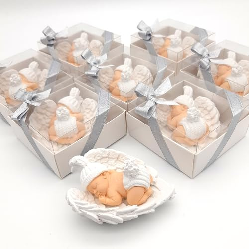 detalles bautizo para invitados, recuerdos bautizo 20 piezas niña niño bebe de piedra imanes detalles comunion para invitados, regalos originales bautizos para recien nacido (Bebé blanca)