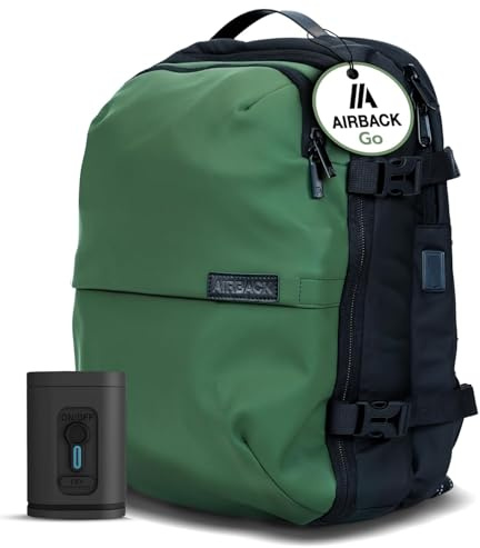 Airback GO Zaino Sottovuoto Viaggio con Pompa - 16-32L, Zaino Bagaglio a Mano con Sottovuoto per Cabina, Zaino Viaggio Leggero, Espandibile, Comodo e Resistente All'acqua, Verde